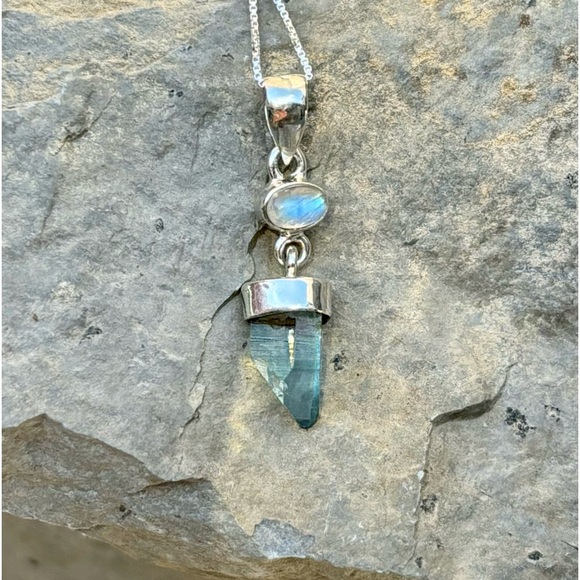 Aqua Aura Quartz & Moonstone Necklace - Picture 13 of 16